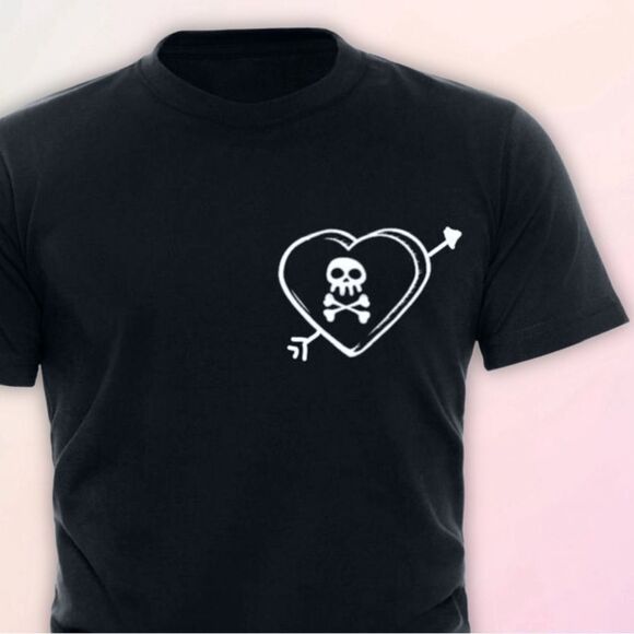 Anti-Valentine’s Day, Skull Heart Tee, Unisex, Size 6-18 - Picture 2 of 5